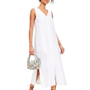 LOFT Ann Taylor Linen Button Down Sleeveless Maxi Dress Size 10 White Minimalist